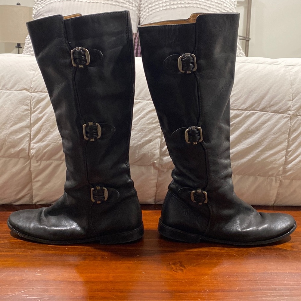 Frye Paige Leather Riding Buckle Boots Tall